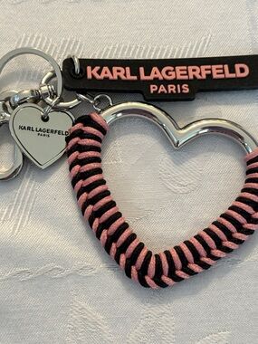 Karl Lagerfeld Black & Pink Braided Heart Keyring